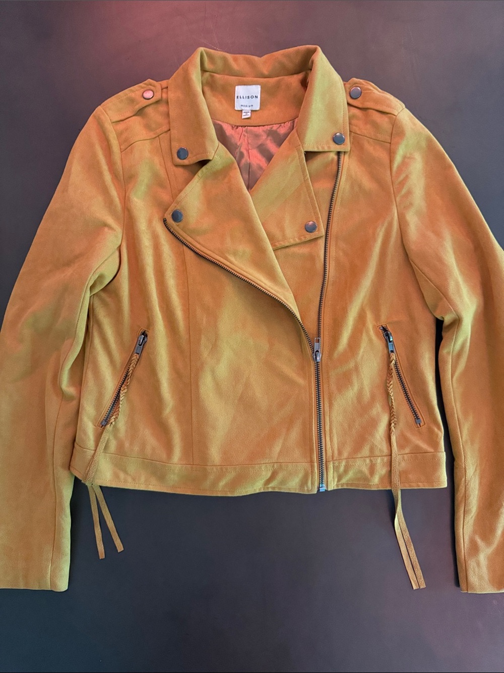 Ellison Mustard Faux Suede Moto Jacket